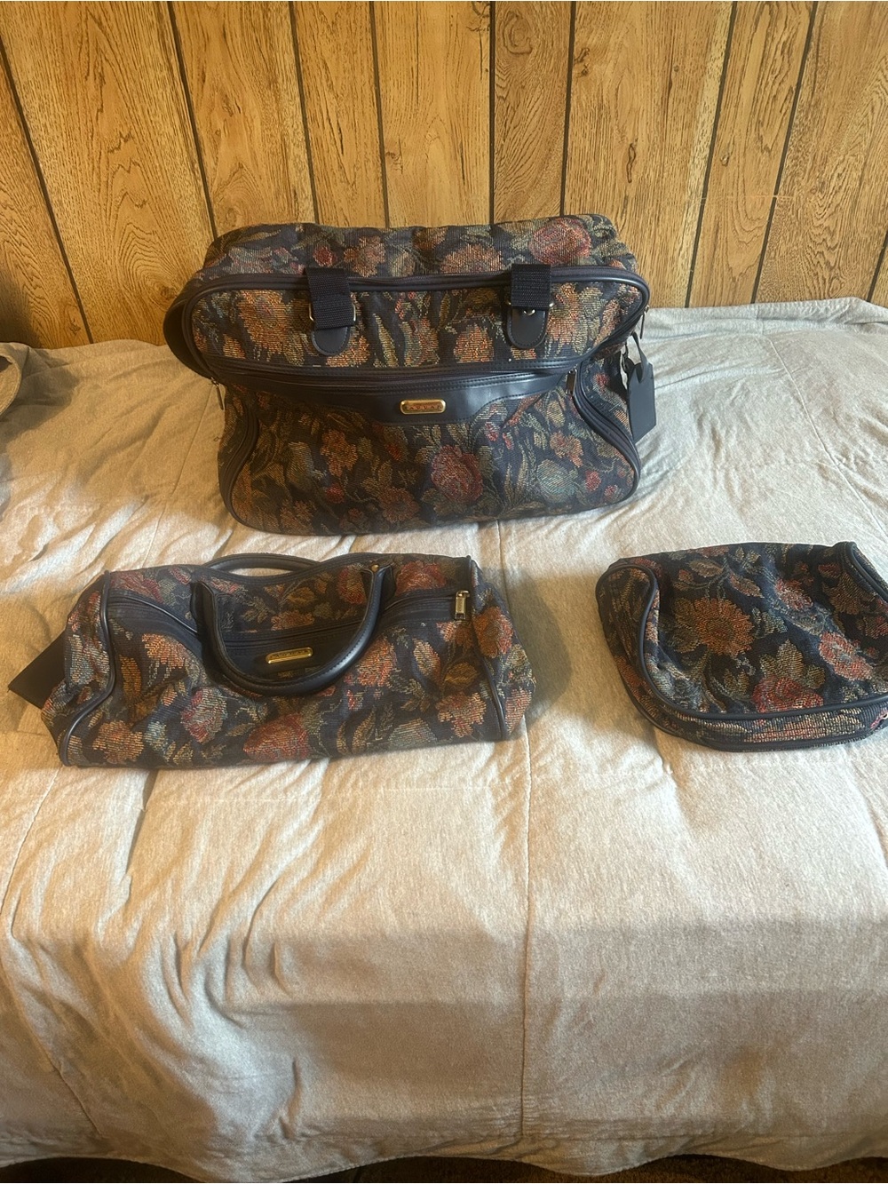 Floral Jaguar Travel Bag Set - Navy and Multicolor floral